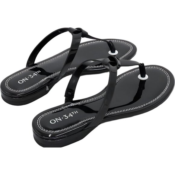On 34th Galinaa Thong Flat Sandals Black Patent Slip-On Women's US 5M - Picture 3 of 6